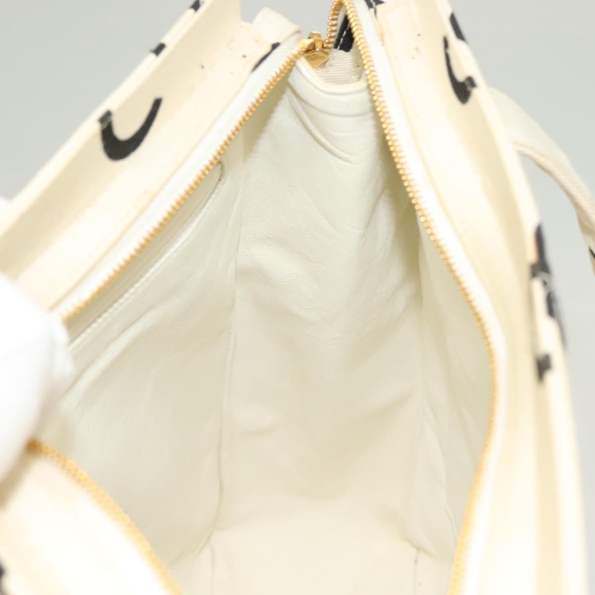 Chanel Vintage Coco Logo Zip Tote Quilted Printed Canvas, WHITE, CANVAS, Tote bag