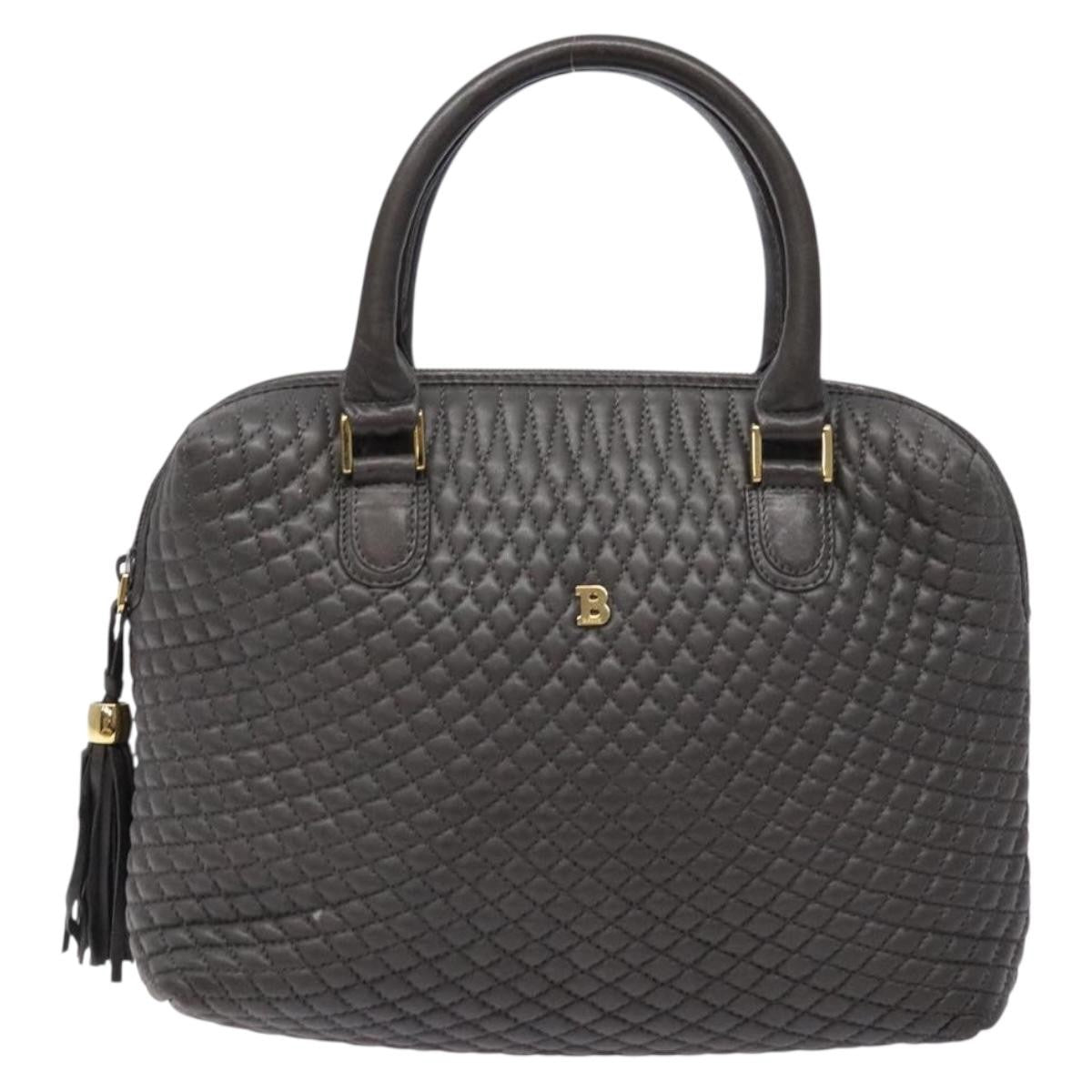 Bally Vintage Handbag Quilted Leather, GRAY, LEATHER, Handbag