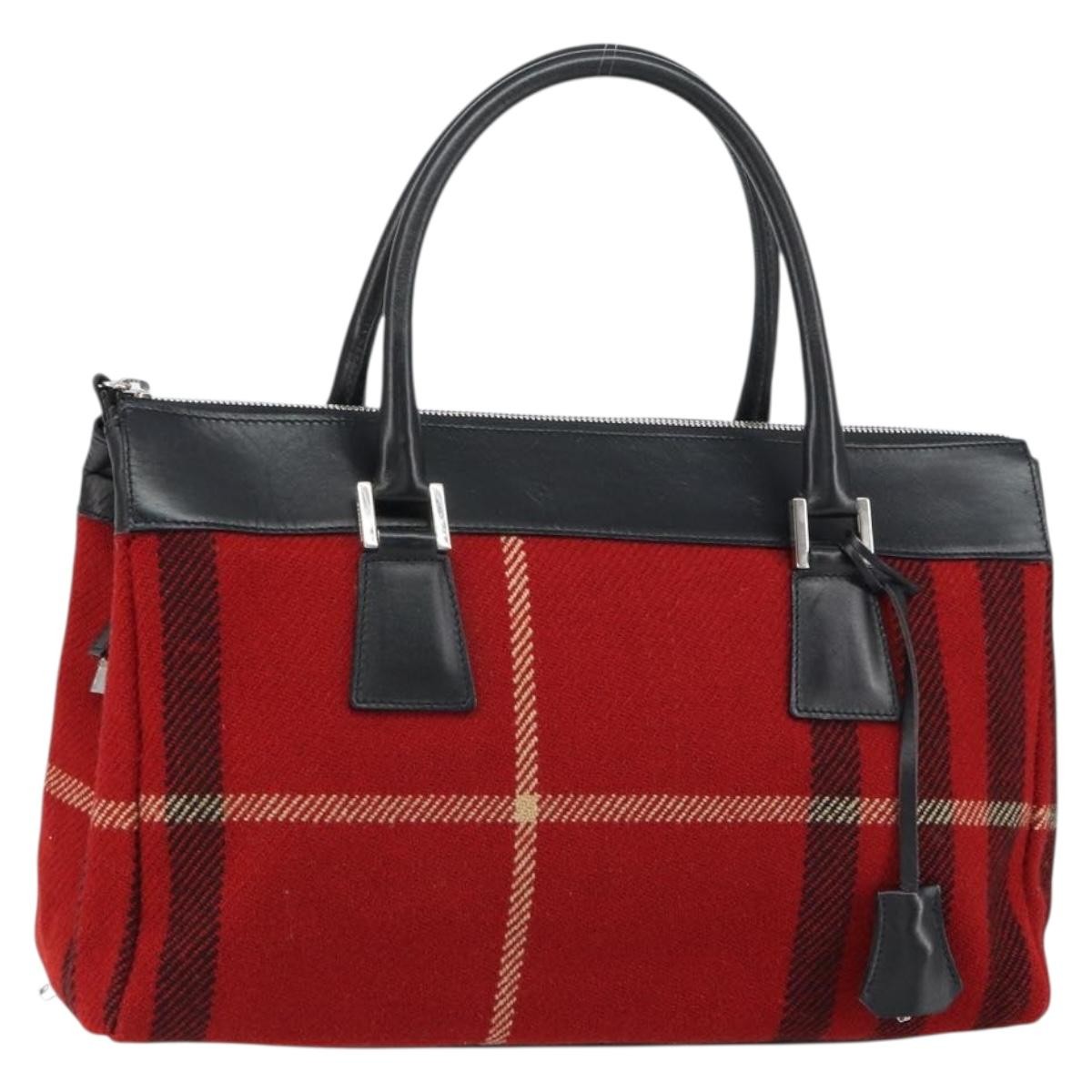 Burberry Nova Check Handbag Wool, RED, WOOL, Handbag