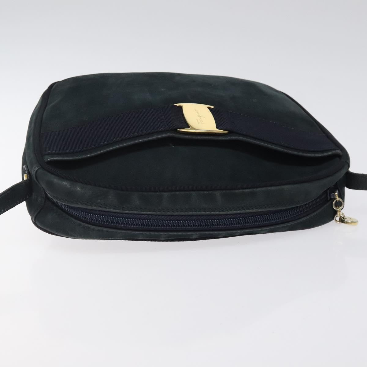Salvatore Ferragamo Vala Shoulder Bag Suede, NAVY, SUEDE, Shoulder bag
