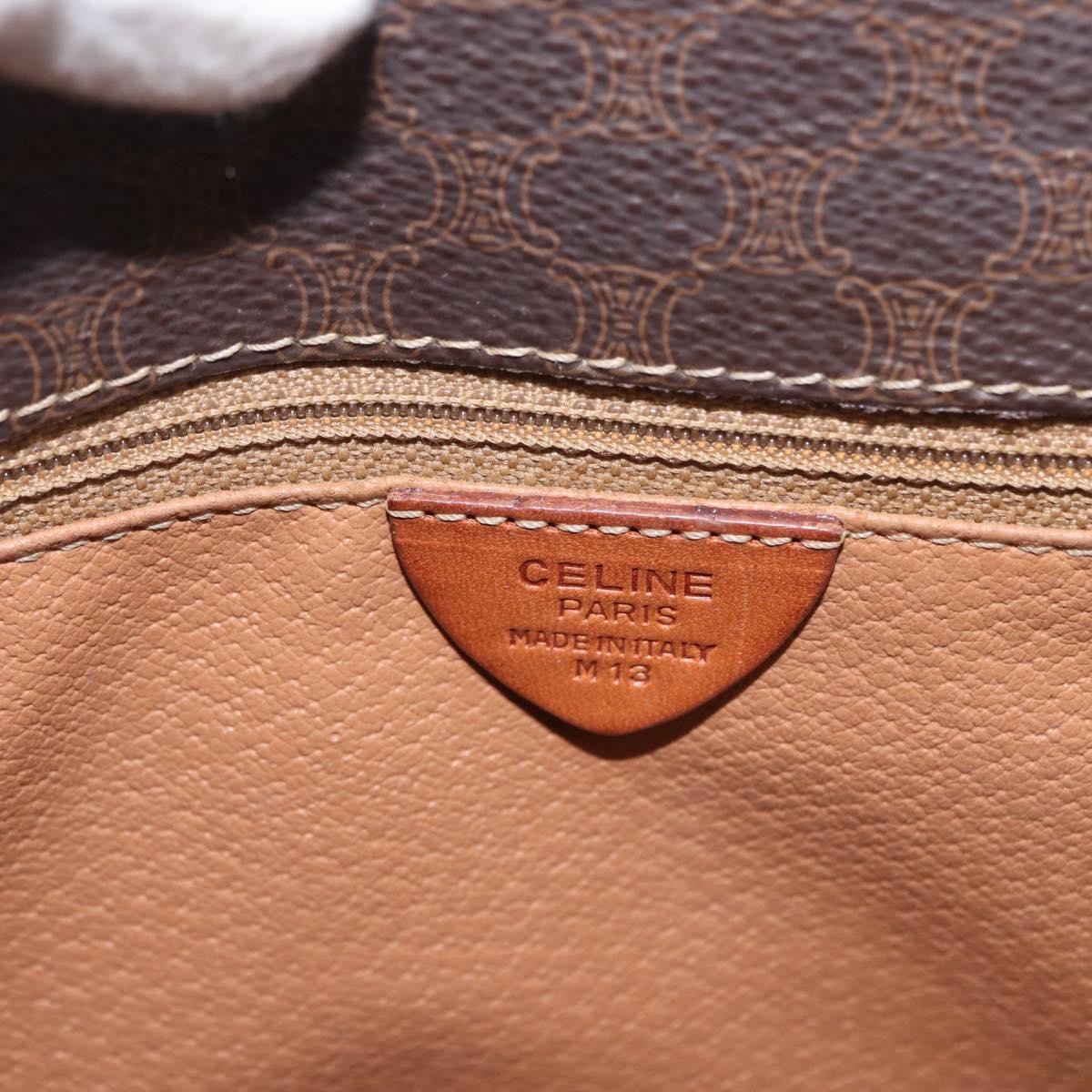Celine Vintage Macadam Circle Logo Shoulder Bag Canvas and Leather, Brown, Canvas, Shoulder Bag