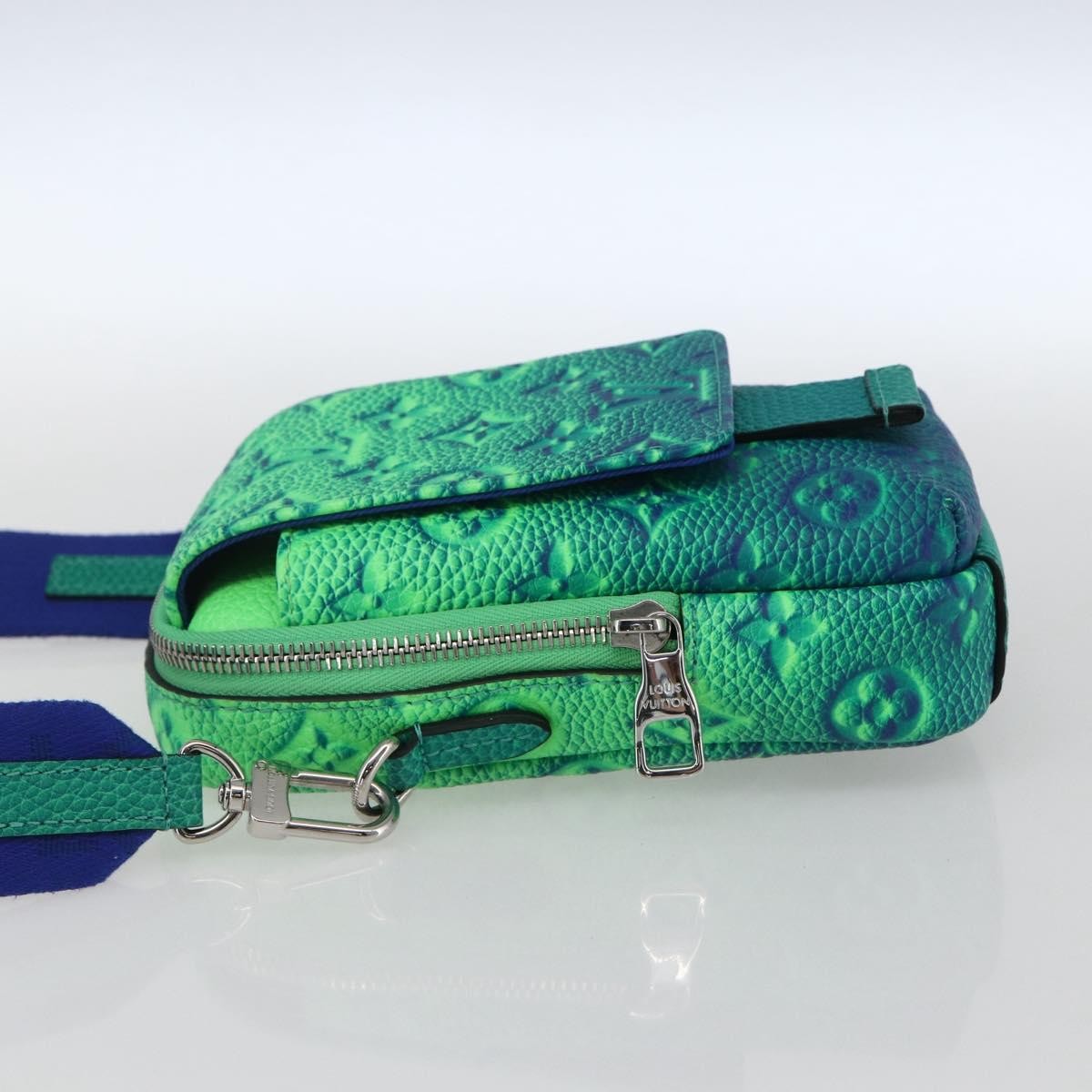 Louis Vuitton Double Phone Pouch NM Monogram Shadow Leather, Green, Leather, Clutch