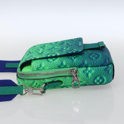 Louis Vuitton Double Phone Pouch NM Monogram Shadow Leather, Green, Leather, Clutch