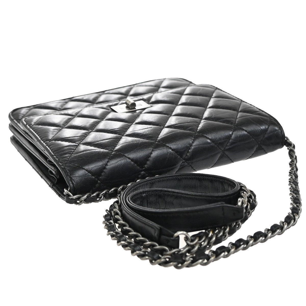 Chanel So Black Reissue 2.55 Wallet on Chain Quilted Aged Calfskin, BLACK, LEATHER, Shoulder bag