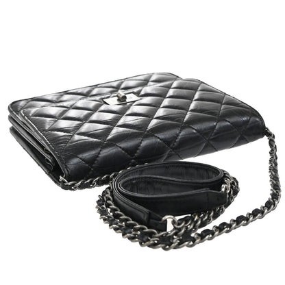 Chanel So Black Reissue 2.55 Wallet on Chain Quilted Aged Calfskin, BLACK, LEATHER, Shoulder bag