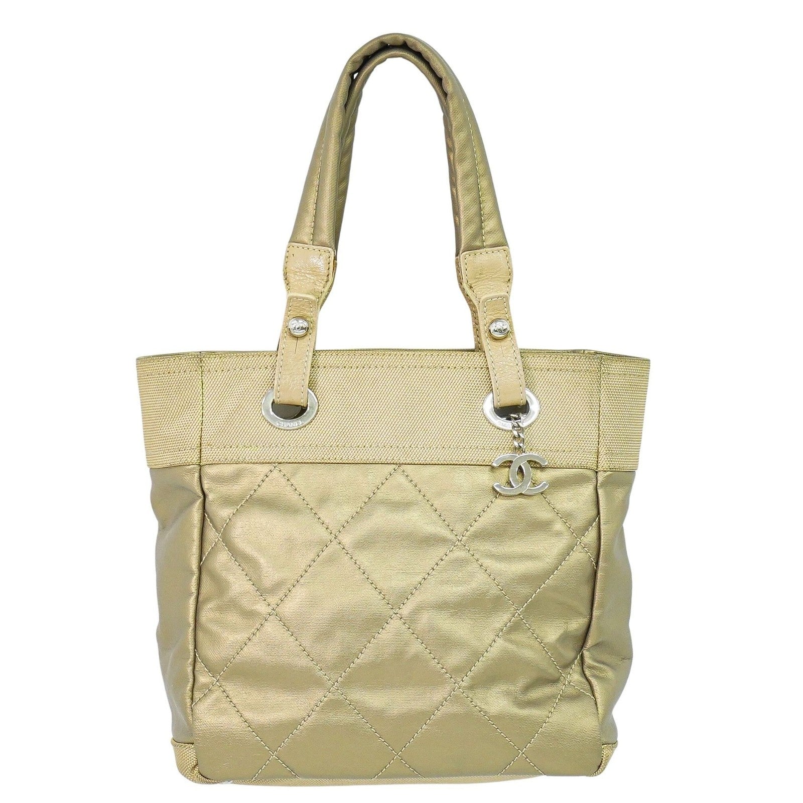 Chanel Biarritz Tote Quilted Coated Canvas, METALLIC, CANVAS, Tote bag
