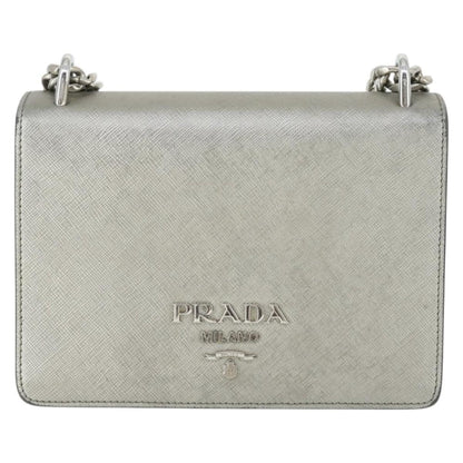 Prada Chain Flap Bag Saffiano Leather, SILVER, LEATHER, Shoulder bag