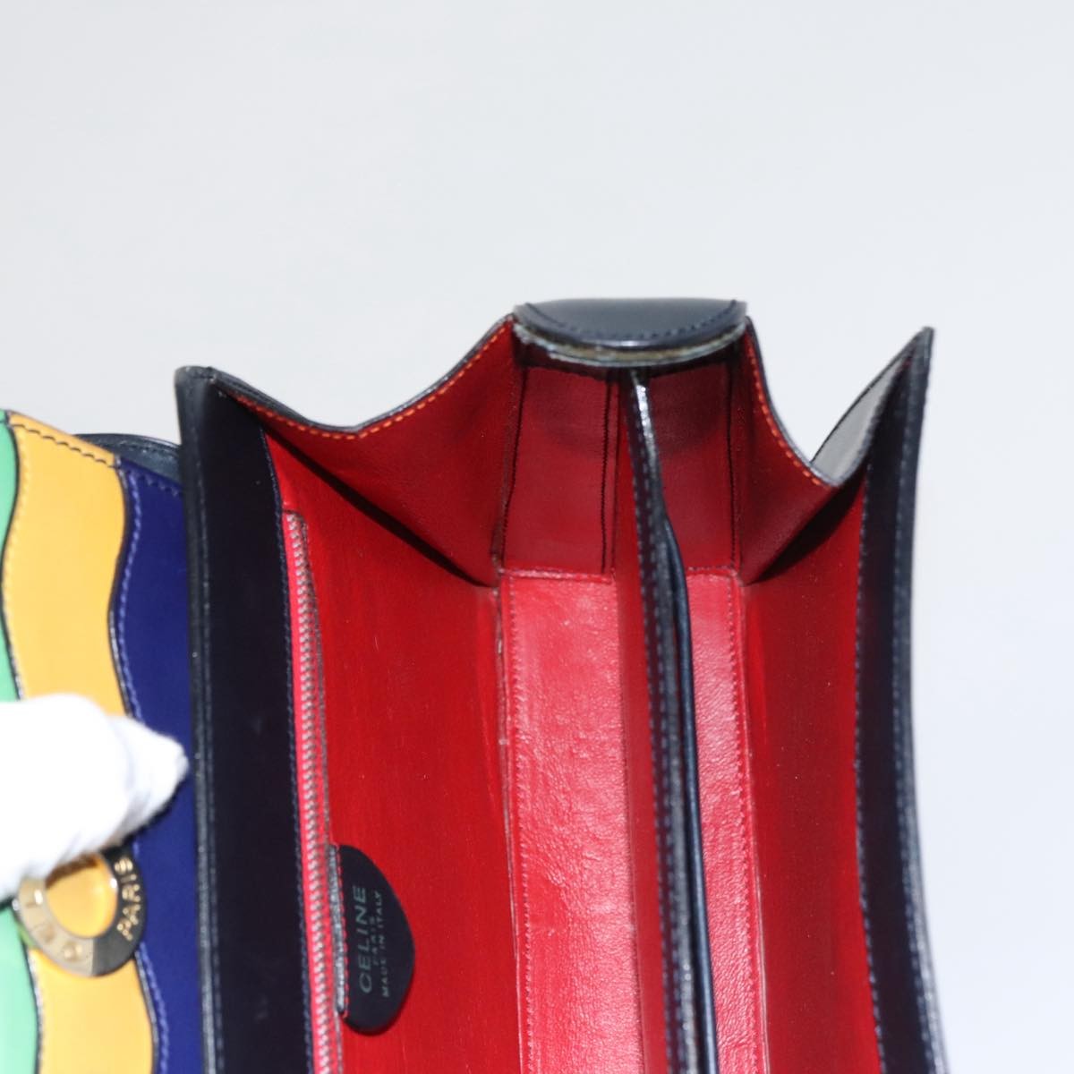 Celine Circle Logo Handbag Leather, NAVY, LEATHER, Handbag