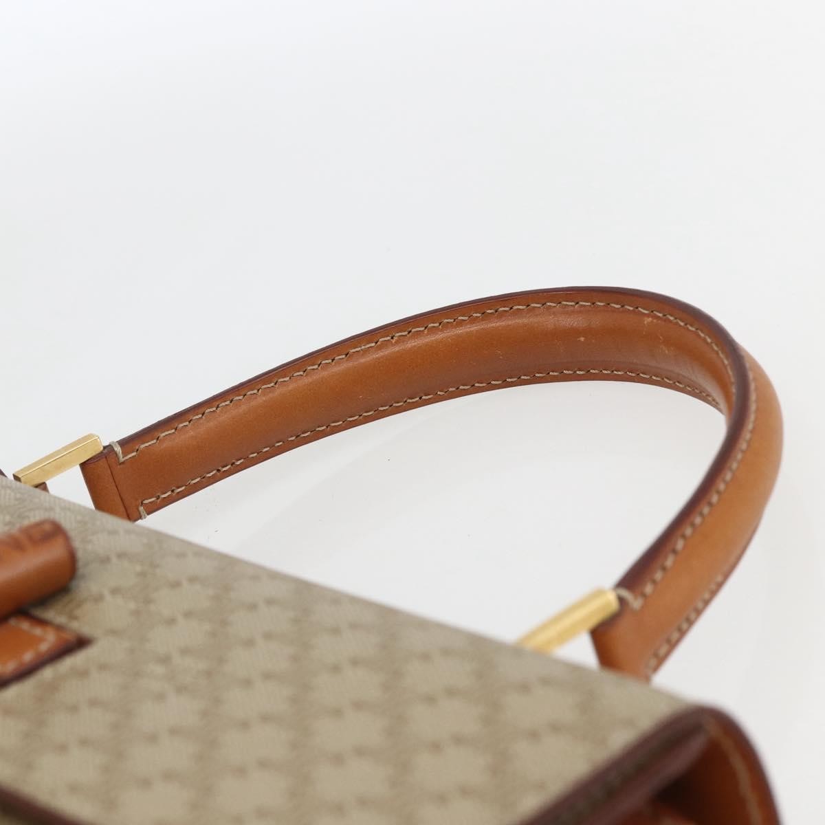 Celine Vintage Macadam Handbag Canvas and Leather, BEIGE, CANVAS, Handbag