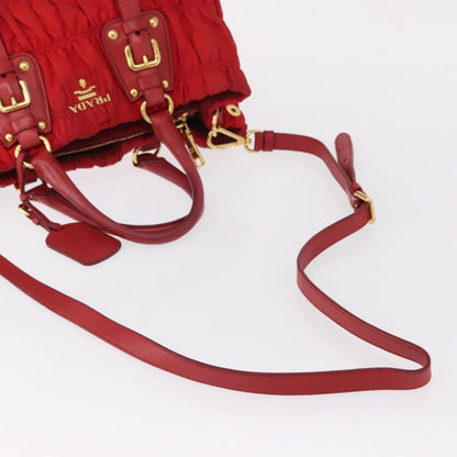 Prada Gaufre Convertible Tote Leather and Tessuto, RED, NYLON, Handbag