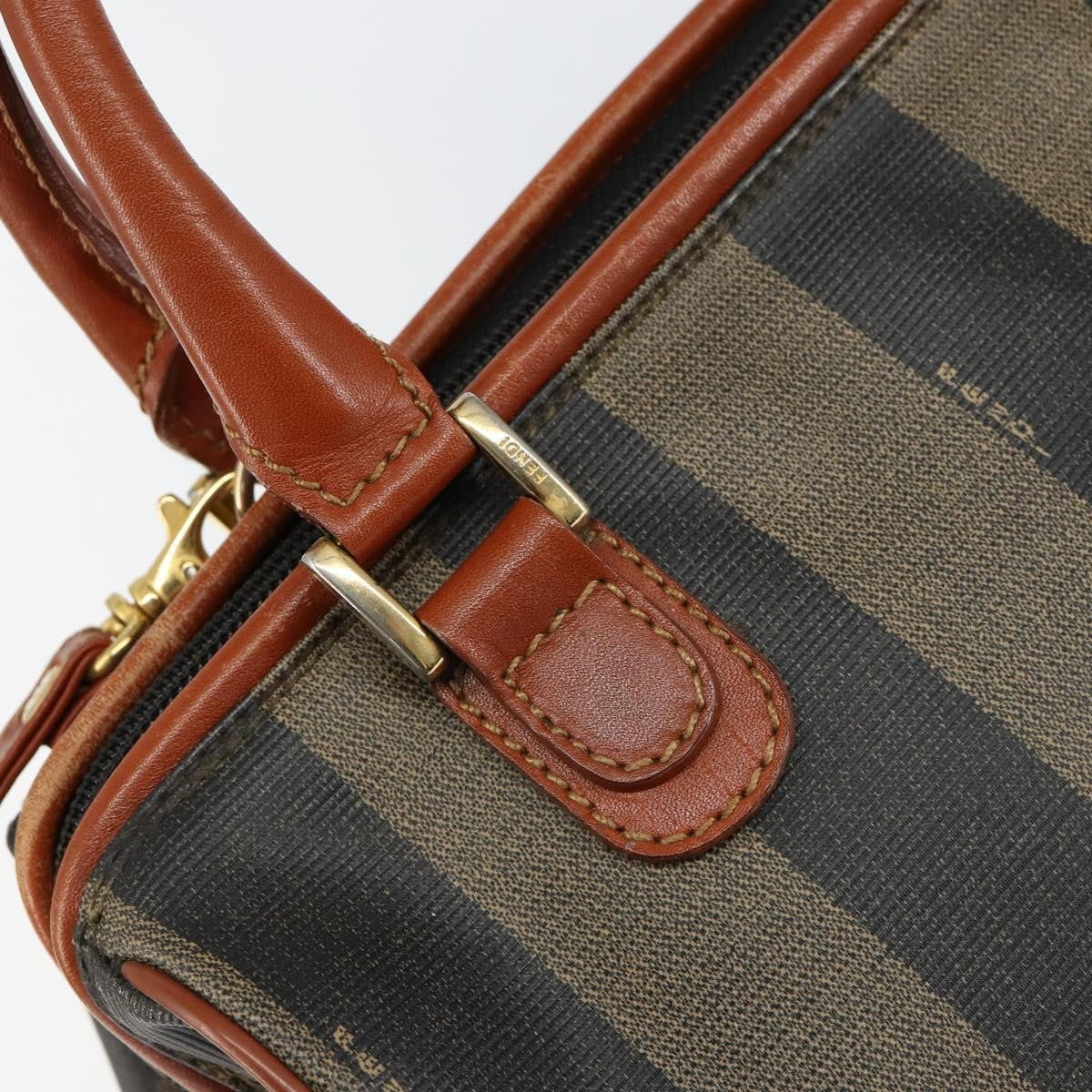 Fendi Vintage Pequin Convertible Boston Bag Coated Canvas, BLACK, CANVAS, Handbag