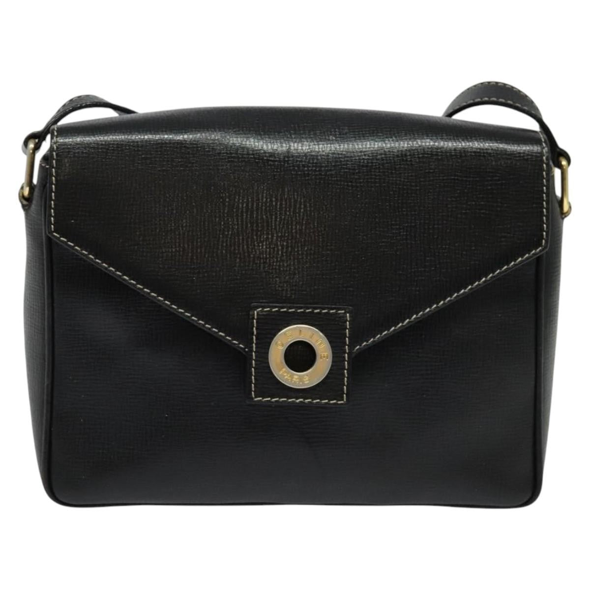 Celine Vintage Circle Logo Crossbody Bag Leather, BLACK, LEATHER, Crossbody bag