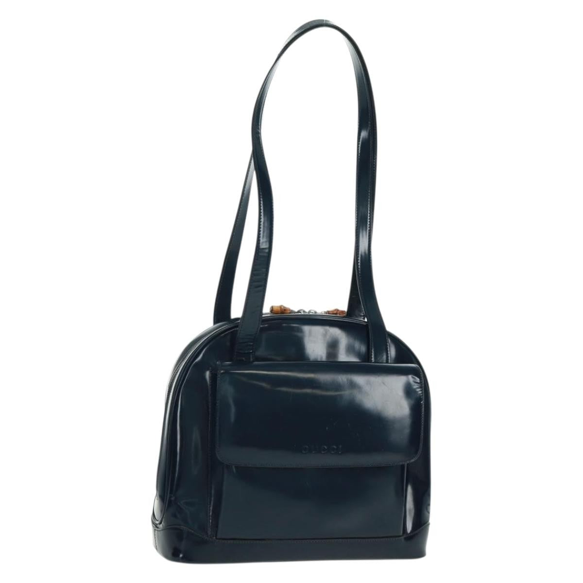 Gucci Vintage Bamboo Shoulder Bag Leather, NAVY, LEATHER, Shoulder bag