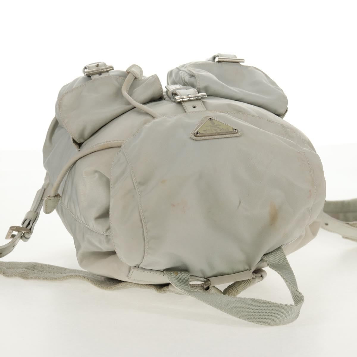 Prada Double Pocket Backpack Chain Shoulder Bag Re-Nylon, Gray, Nylon, Backpack