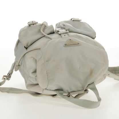 Prada Double Pocket Backpack Chain Shoulder Bag Re-Nylon, Gray, Nylon, Backpack
