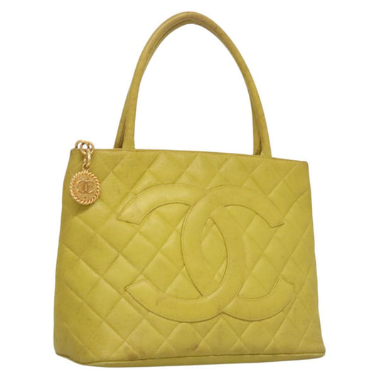 Chanel Medallion Tote Quilted Caviar, YELLOW, LEATHER, Tote bag