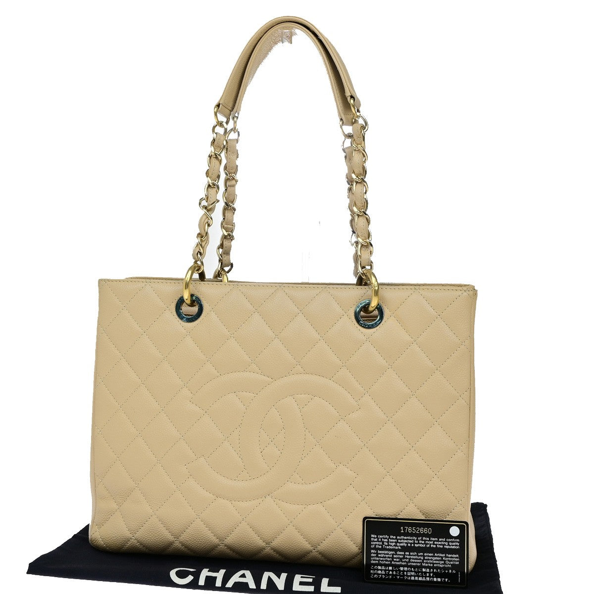 Chanel Grand Shopping Tote Quilted Calfskin, BEIGE, CALFSKIN, Shoulder bag