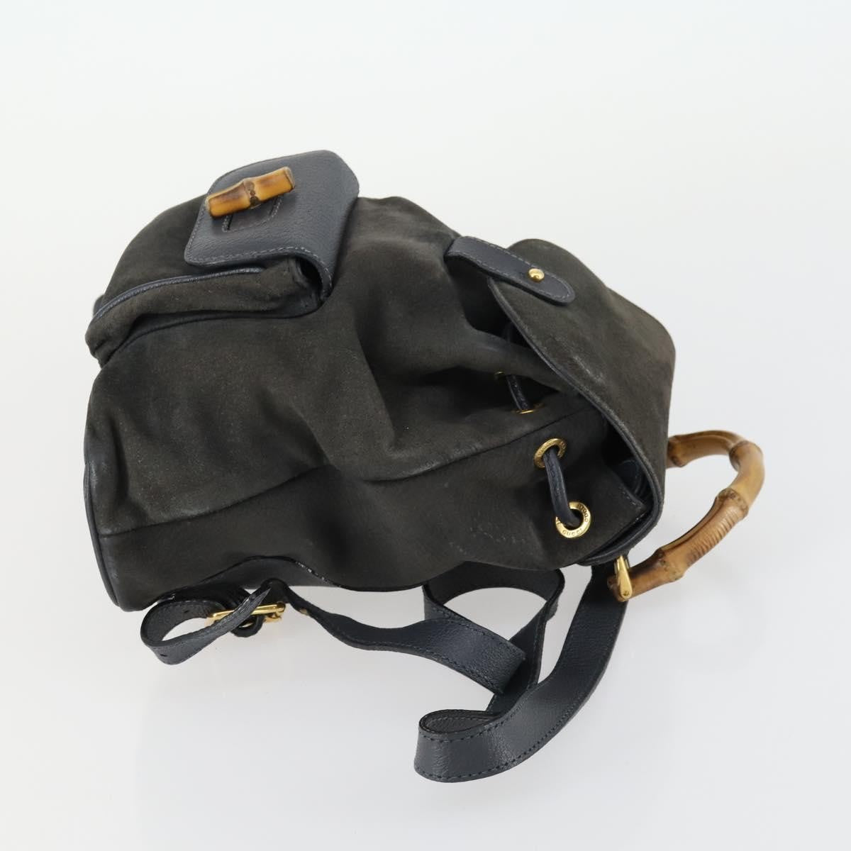 Gucci Vintage Bamboo Backpack Suede, NAVY, SUEDE, Backpack