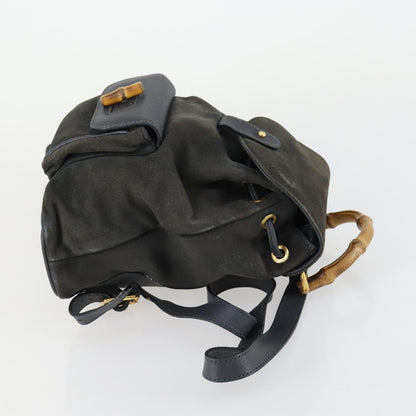 Gucci Vintage Bamboo Backpack Suede, NAVY, SUEDE, Backpack