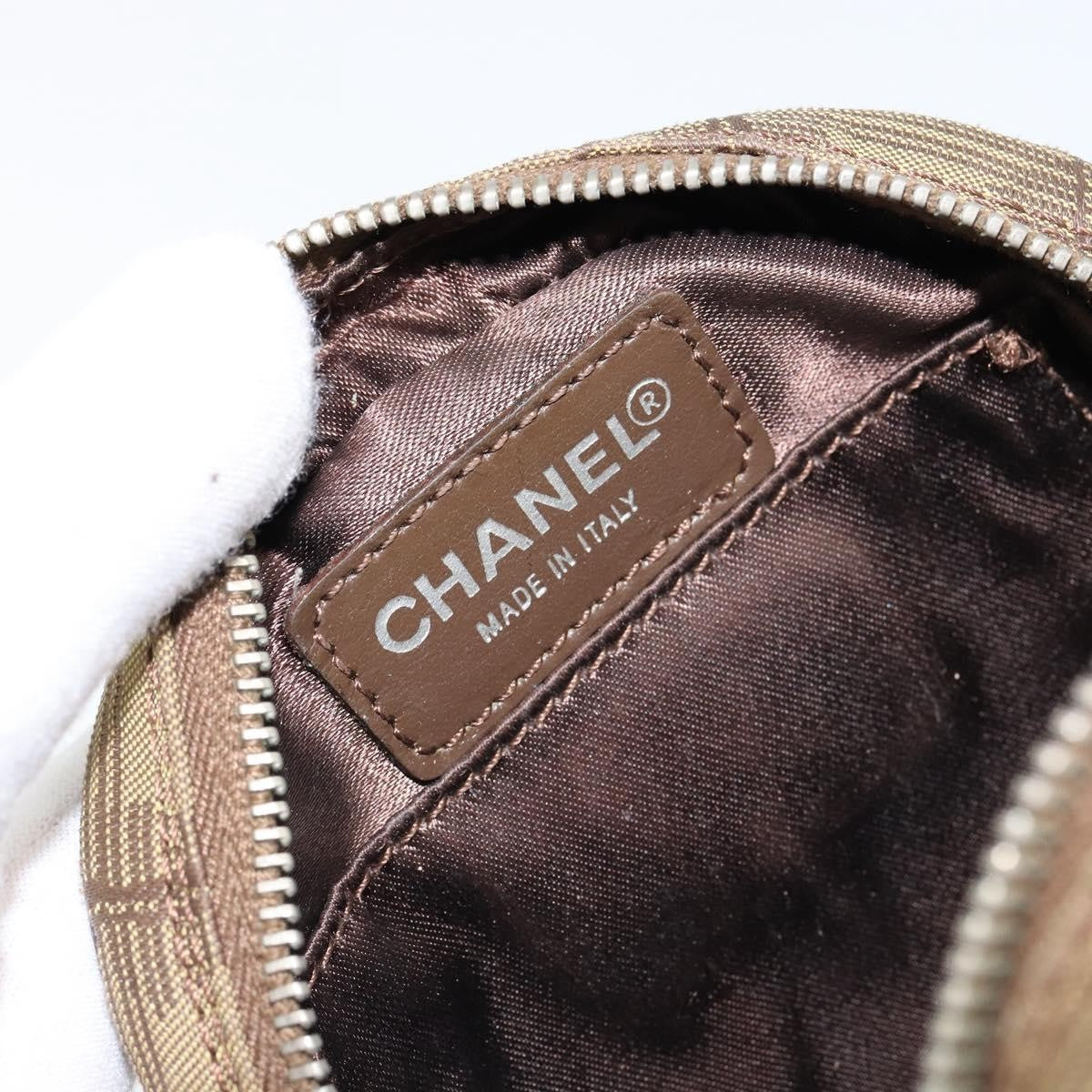 Chanel Travel Line Round Wristlet Nylon, BEIGE, NYLON, Clutche & pouche