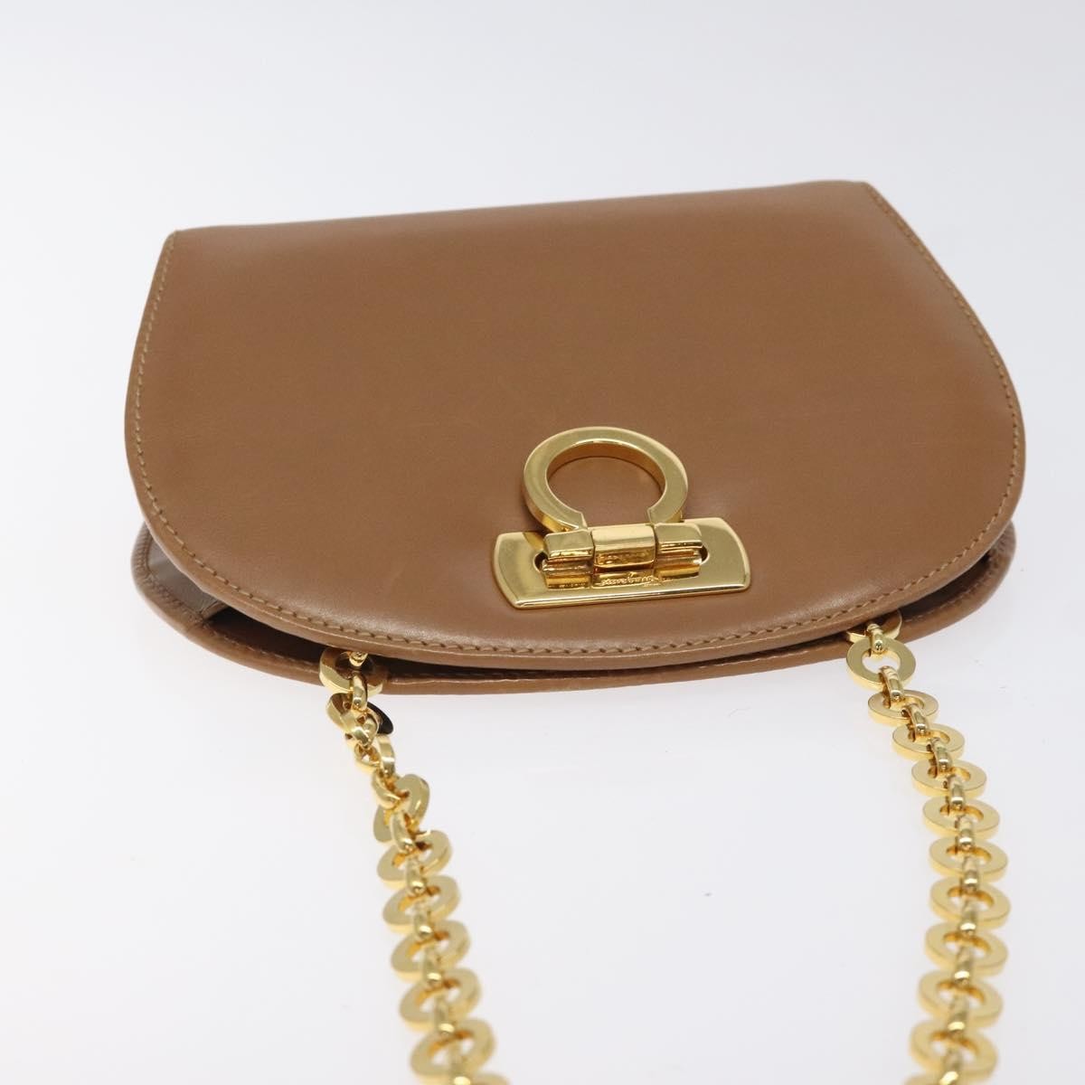 Salvatore Ferragamo Vintage Gancini Chain Shoulder Bag Leather, BROWN, LEATHER, Shoulder bag