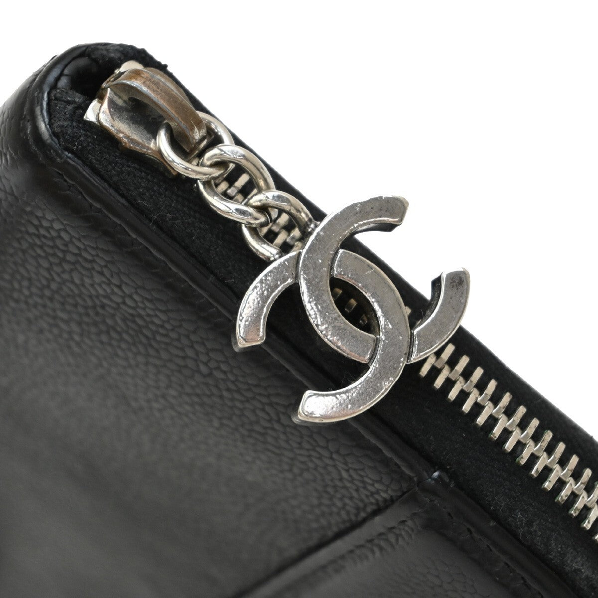 Chanel CC Logo Zipper Long Bifold Leather, BLACK, CALFSKIN, Wallets