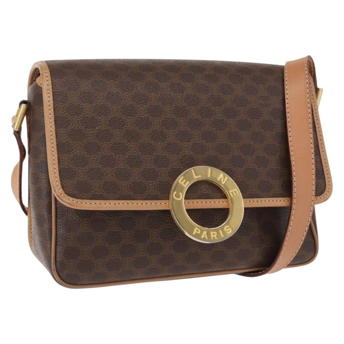 Celine Vintage Macadam Shoulder Bag Canvas and Leather, BROWN, CANVAS, Shoulder bag