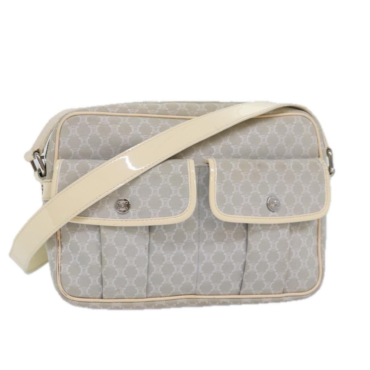 Celine Vintage Macadam Shoulder Bag Canvas and Leather, GRAY, CANVAS, Shoulder bag