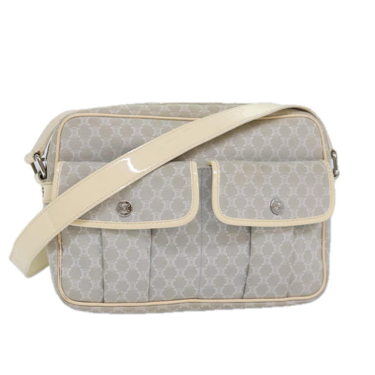 Celine Vintage Macadam Shoulder Bag Canvas and Leather, GRAY, CANVAS, Shoulder bag