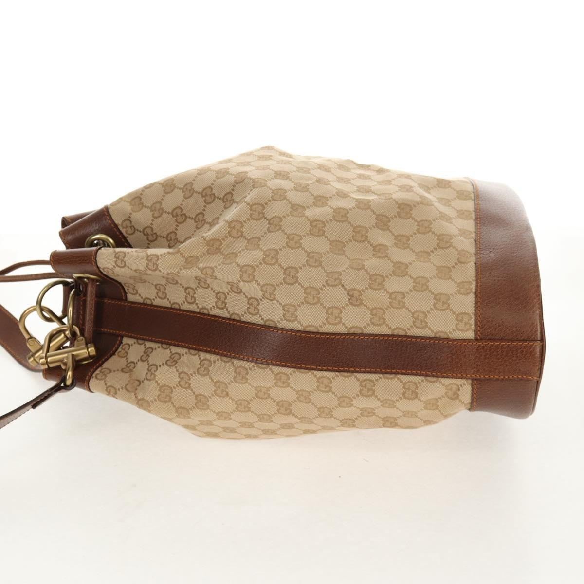 Gucci Drawstring Shoulder Bag GG Canvas with Leather, BEIGE, CANVAS, Shoulder bag