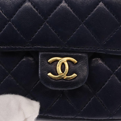 Chanel Square Classic Single Flap Top Handle Bag Quilted Lambskin, NAVY, LEATHER, Clutche & pouche