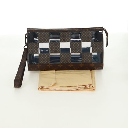 Louis Vuitton Standing Pouch Monogram Chess Coated Canvas and PVC, Brown, Canvas, Clutch