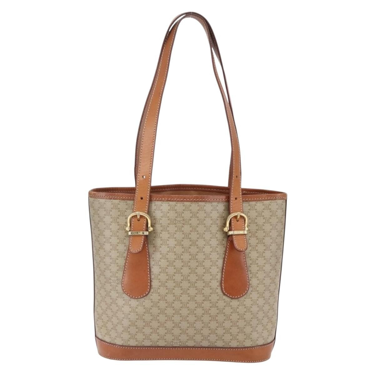 Celine Vintage Macadam Tote bag Canvas and Leather, BEIGE, CANVAS, Tote bag