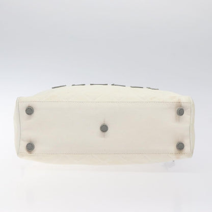 Chanel Vintage Logo Bowler Bag Quilted Canvas, WHITE, CANVAS, Handbag