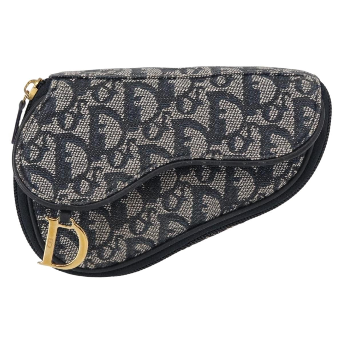 Christian Dior Saddle Zip Pouch Diorissimo Canvas, NAVY, CANVAS, Clutche & pouche
