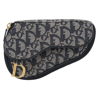 Christian Dior Saddle Zip Pouch Diorissimo Canvas, NAVY, CANVAS, Clutche & pouche