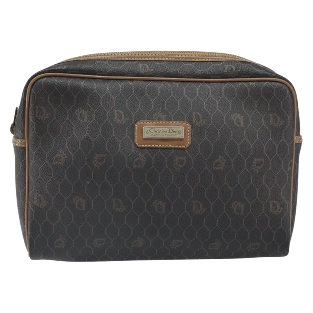Christian Dior Vintage Honeycomb Zip Pouch Canvas and Leather, BLACK, CANVAS, Clutche & pouche