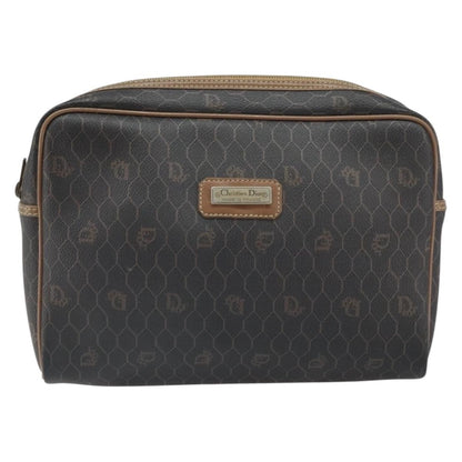Christian Dior Vintage Honeycomb Zip Pouch Canvas and Leather, BLACK, CANVAS, Clutche & pouche