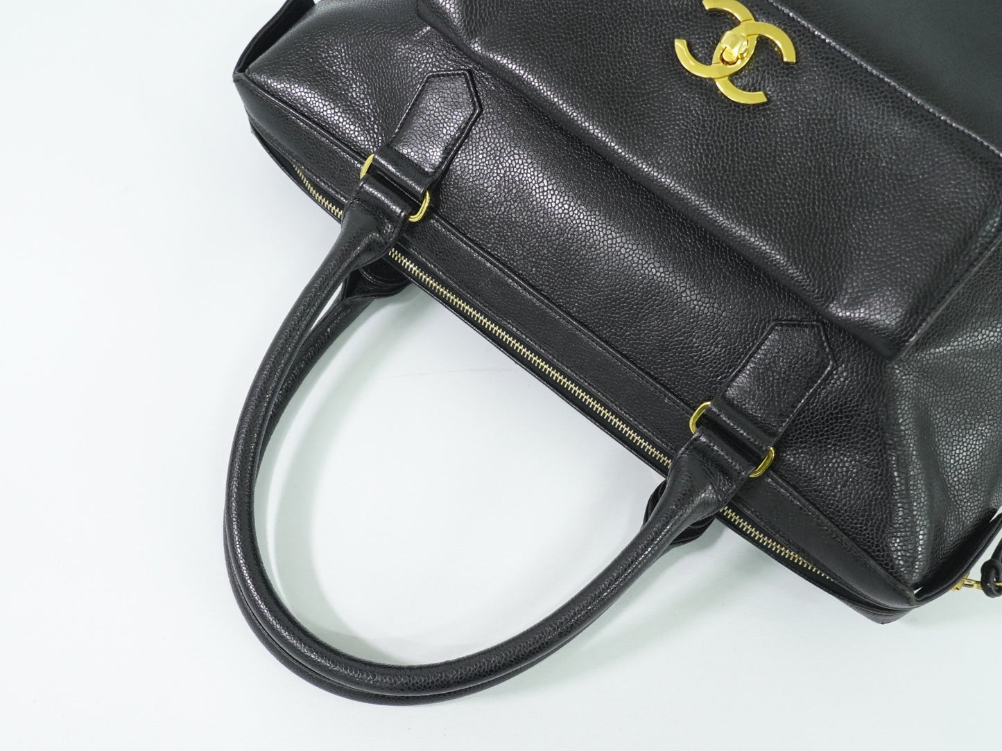 Chanel Vintage Front Pocket Tote Caviar, BLACK, LEATHER, Tote bag
