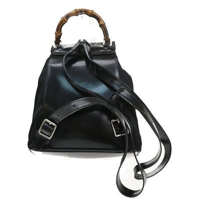 Gucci Vintage Bamboo Backpack Nylon and Patent Leather, BLACK, NYLON, Backpack