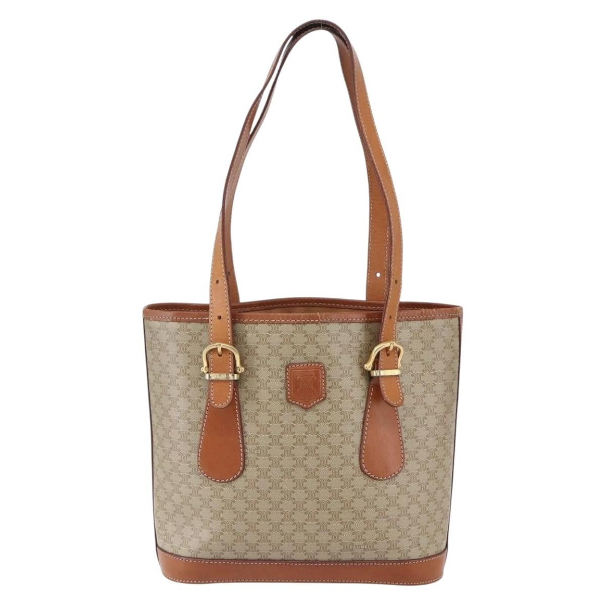 Celine Vintage Macadam Tote bag Canvas and Leather, BEIGE, CANVAS, Tote bag