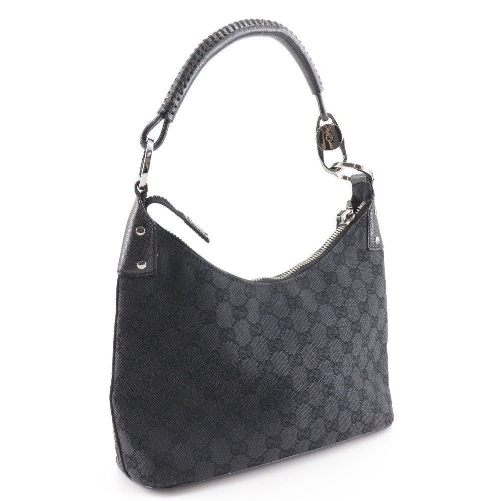 Gucci Ring Handle Zip Hobo GG Canvas, BLACK, CANVAS, Shoulder bag