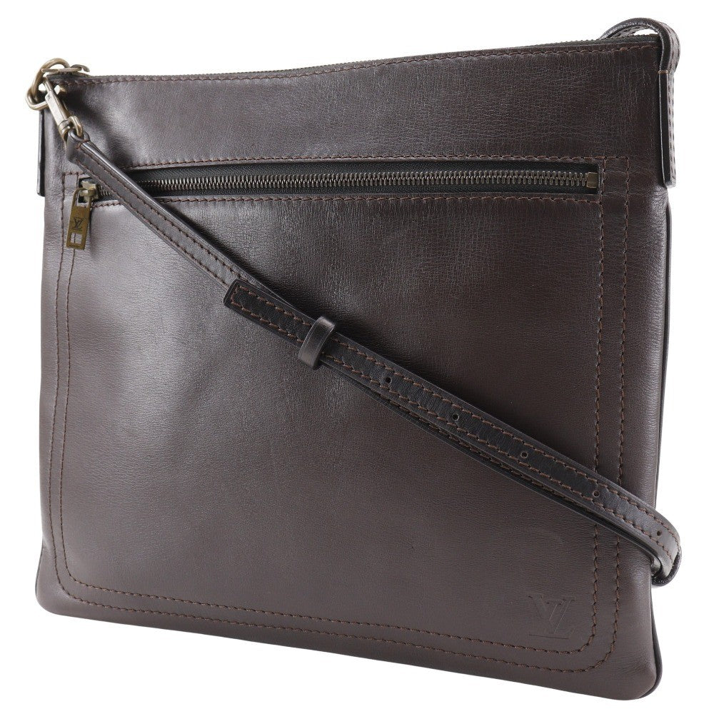 Louis Vuitton Sac Plat Crossbody Bag Utah Leather, BROWN, LEATHER, Shoulder bag