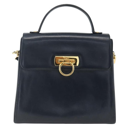 Salvatore Ferragamo Gancini Convertible Top Handle Bag Leather, NAVY, LEATHER, Handbag