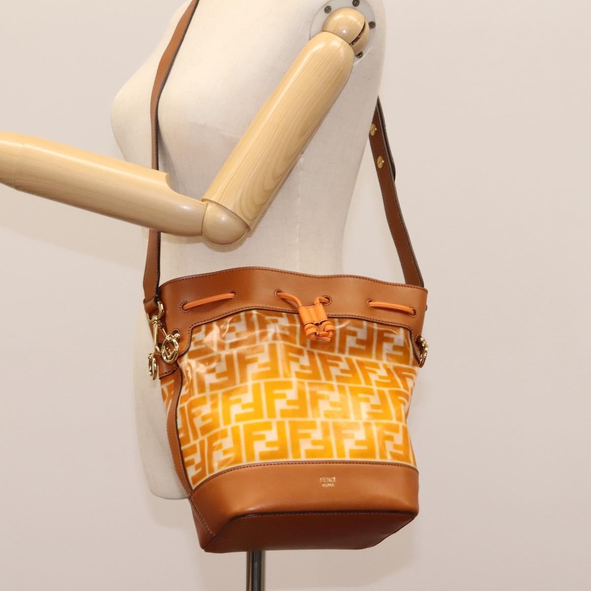 Fendi FF Logo Mon Tresor Bucket Bag Canvas, ORANGE, CANVAS, Shoulder bag