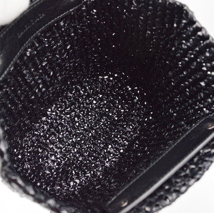Balenciaga Le Cagole Panier Raffia with Leather, BLACK, LEATHER, Tote bag