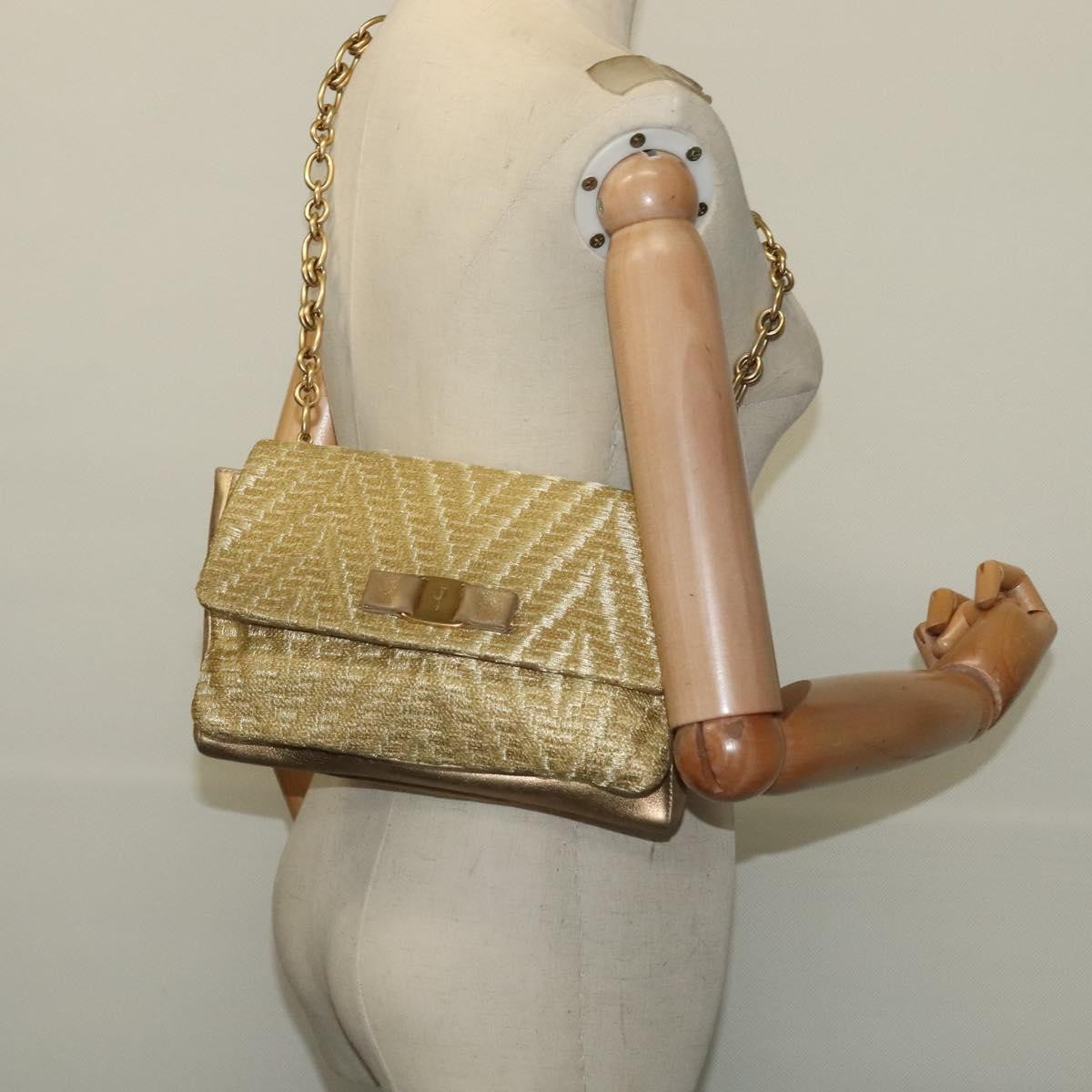 Salvatore Ferragamo Vala Shoulder Bag Leather, GOLD, LEATHER, Shoulder bag