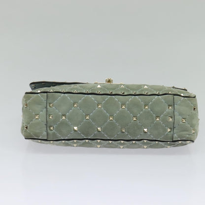 Valentino Garavani Rockstud Spike Flap Bag Quilted Suede, BLUE, SUEDE, Shoulder bag
