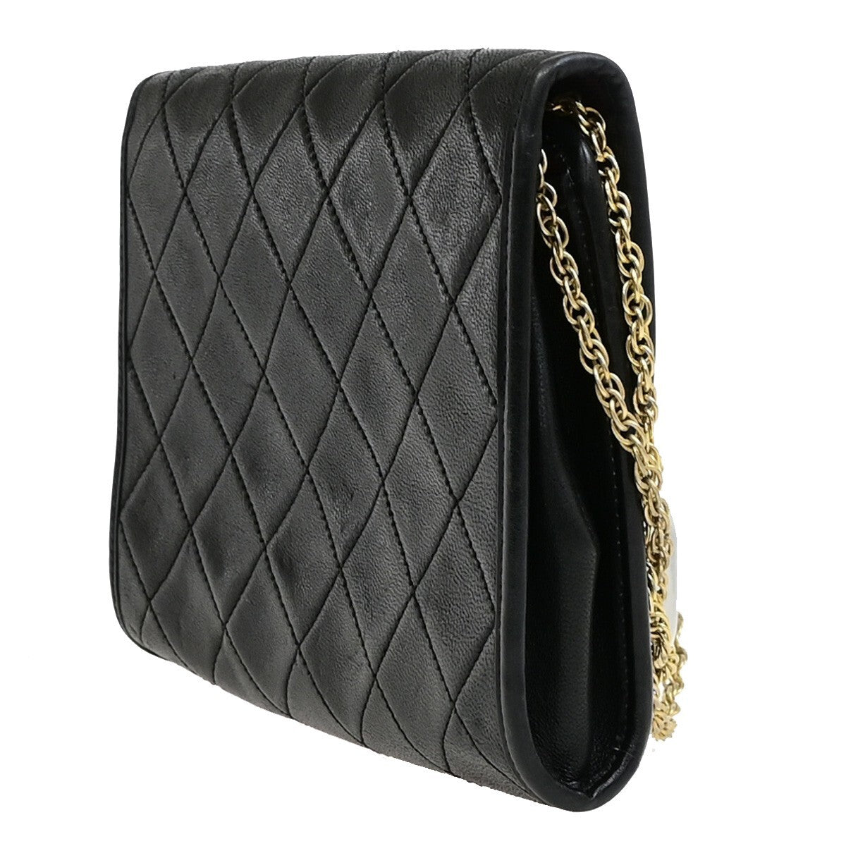 Chanel Vintage Round Flap Bag Quilted Lambskin, BLACK, LEATHER, Handbag