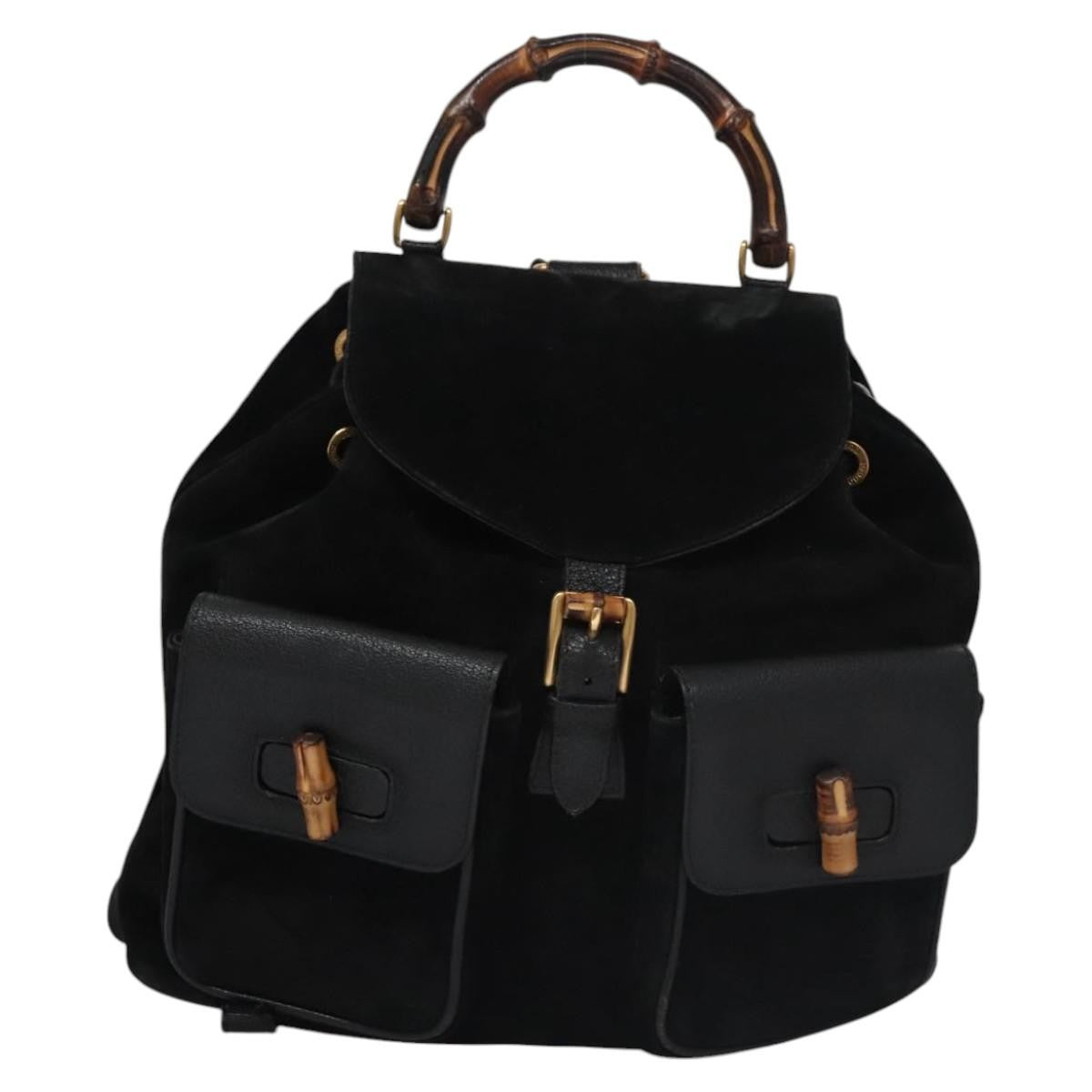 Gucci Vintage Bamboo Backpack Leather, BLACK, SUEDE, Backpack